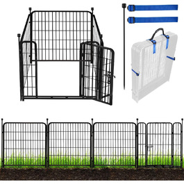 Захисний загін для собак ADAVIN: сталевий загін для саду, 61 см (В) × 3 м (Д), 4 панелі + ворота, чорний, міцний, для внутрішнього та зовнішнього використання