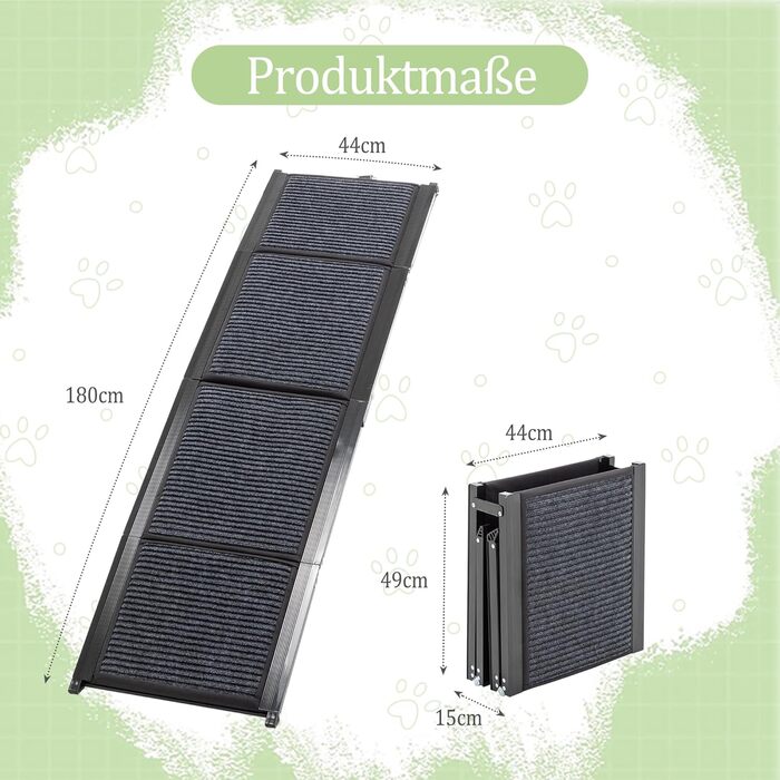 Рампа для собак Hunderampe, розкладна, 170x44 см, для великих собак до 110 кг, з антиковзким килимком, для авто, SUV, позашляховиків, вантажівок