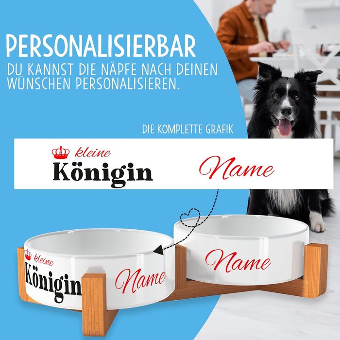 Персоналізована миска для собак OWLBOOK з ім'ям - подвійна керамічна миска з бамбуковим каркасом, 300 мл