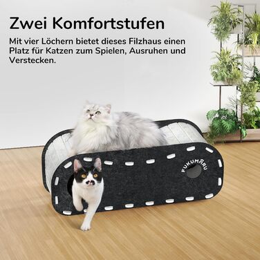 Кігтеточка-будиночок для котів FUKUMARU, чорна філцова кімната-лежанка для сну та ігор, 2-ярусна