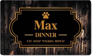 Персоналізований килимок для годівлі з іменем для собак та котів | Килимок для миски з іменем | 45 x 75 см | Гумовий килимок 4 мм | З мотивом домашнього улюбленця | Колір [140] (Дерев'яний фон)