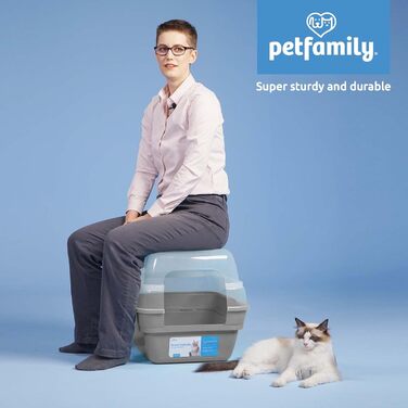 Petfamily 3-в-1 туалет для котів з кришкою, великий, сірий, XL 55×45×44 см, сучасний, для котів, кошенят, кроликів, гризунів, універсальний, зоотовари