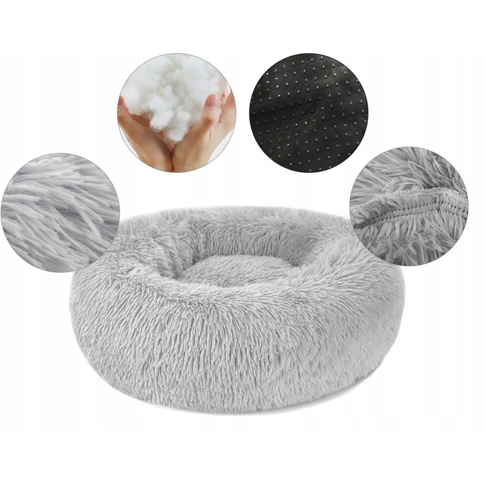 М'яке плюшеве ліжко для собак, сіре, 65 x 65 см
