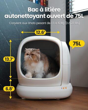 Автоматичний котячий туалет UBPet C20, 75 л, з додатком, Wi-Fi, для кількох котів, герметичний, антизапах, підвищена безпека