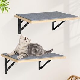 Настінні полиці для котів 2 шт., дерев'яні котячі полиці, котяче настінне ліжко-гамак з кігтеточкою, полиця для лазіння, відпочинку та ігор, кріплення на вікно, для великих котів, натуральне дерево, котячі меблі