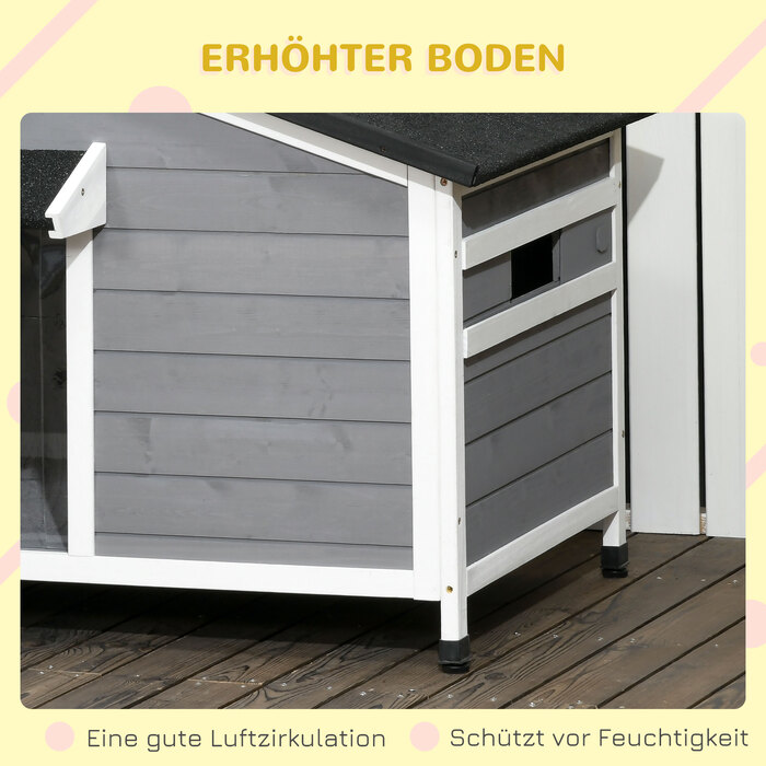 PawHut Fir Wood Dog Fornel Атмосферостійка будка для собаки з відкривається асфальтовим дахом і знімним дном сірого кольору 109x79x72см для великих собак