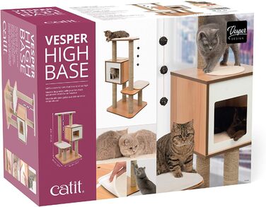 Котячий будиночок VESPER 52045 High Base, горіх, кубічна конструкція з двома платформами