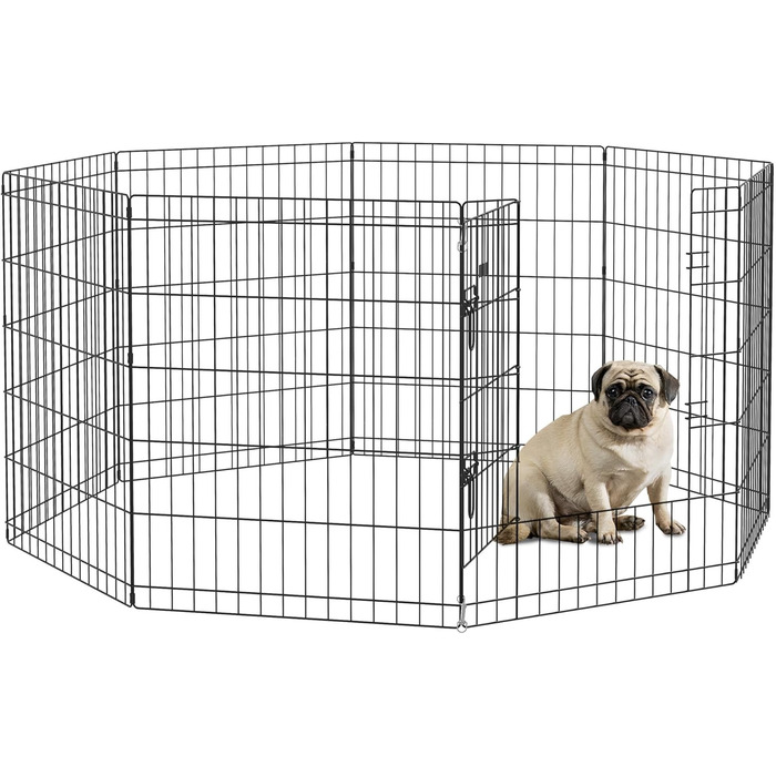 PawHut вольєр для цуценят 76 см, 8-секційний вольєр для собак з замком, DIY вольєр для собак середнього розміру, морських свинок, кроликів, метал, чорний