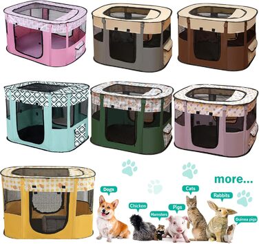 Розкладний вольєр для цуценят, переносний вольєр для тварин, вольєр для цуценят, вольєр для тварин в приміщенні, розкладний вольєр для кошенят, цуценят, кроликів, L (Сірий) (В клітинку, 110 * 85 * 58 см)