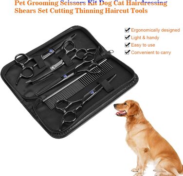 Набір догляду за тваринами, 7 шт. - професійні ножиці для собак та котів, нержавіюча сталь