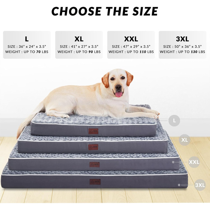 Велике ортопедичне ліжко для собак з піною з пам'яті, миюча лежанка для собак, килимок з знімним чохлом та водонепроникним наповнювачем, плюшеве фланелеве покриття з неслизьким дном для великих собак, Колір: Синій, Білий, Розмір: L (36'x24'x3.5'), XL (41'