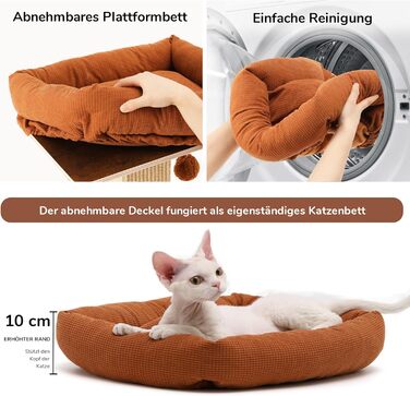 Високий котячий будиночок FUKUMARU з платформою 46x36 см, з натурального сизалю та масивного дерева. XL