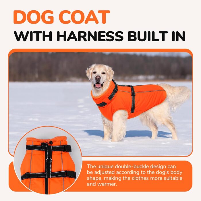 Теплий зимовий одяг для собак Lelepet: куртка з інтегрованим шлейкою, вітронепроникна, з флісовою підкладкою, світловідбиваюча, 2XL (Small, Orange)