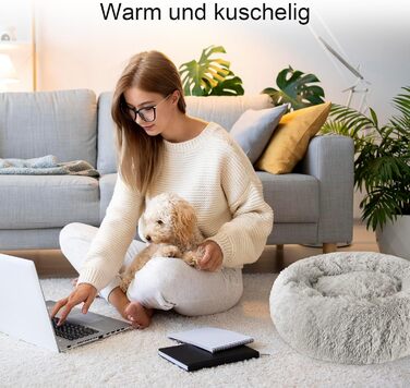 Крісло-лежанка для собак великих та середніх порід, 60 см Ø - м'яке та дихаюче лежанка з антиковзною основою та піднятим бортиком, темно-сірий колір, розмір 60 x 60 x 18 см