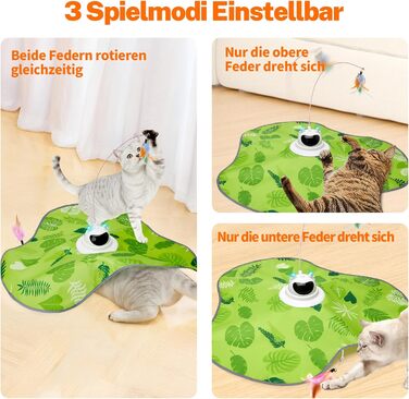 Інтерактивна іграшка для котів Toozey з 3 знімними пір'ями, електрична іграшка з автоматичним висуванням пір'я та USB-зарядкою, іграшка для самостійних ігор для котів будь-якого віку, блакитна (зелене трикутника)