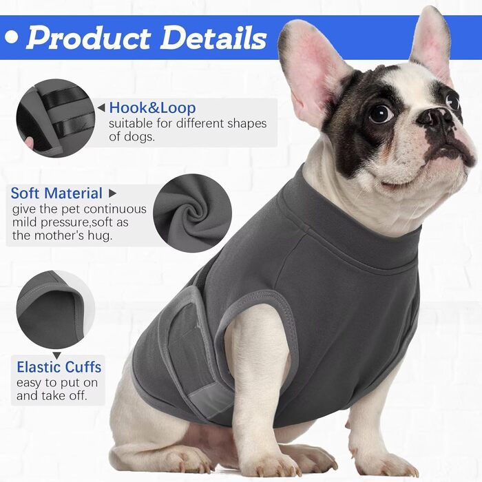 Жилет-заспокійник для собак IECOii, сірий, регульований, з світловідбиваючими смугами, для маленьких собак, S (XS: обхват грудей 30-41 см)