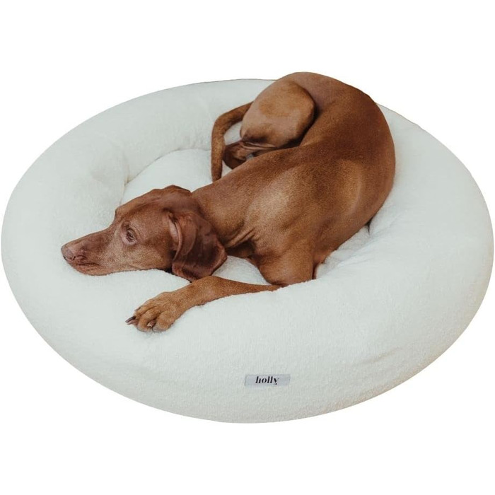 Крісло-лежанка для собак Holly Hundebett: міцний, зручний, з м'якої тканини Bouclé, Cocoon Design, підтримка шиї та хребта (S/M, кремовий)