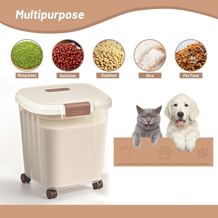 Контейнер для зберігання корму для собак RUIAN, 15/25 кг, на колесах, з ложкою (2 шт.)