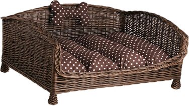 Корзина для собак та котів з плетіння лози з м'яким лежаком, коричнева (74x52x39 см)