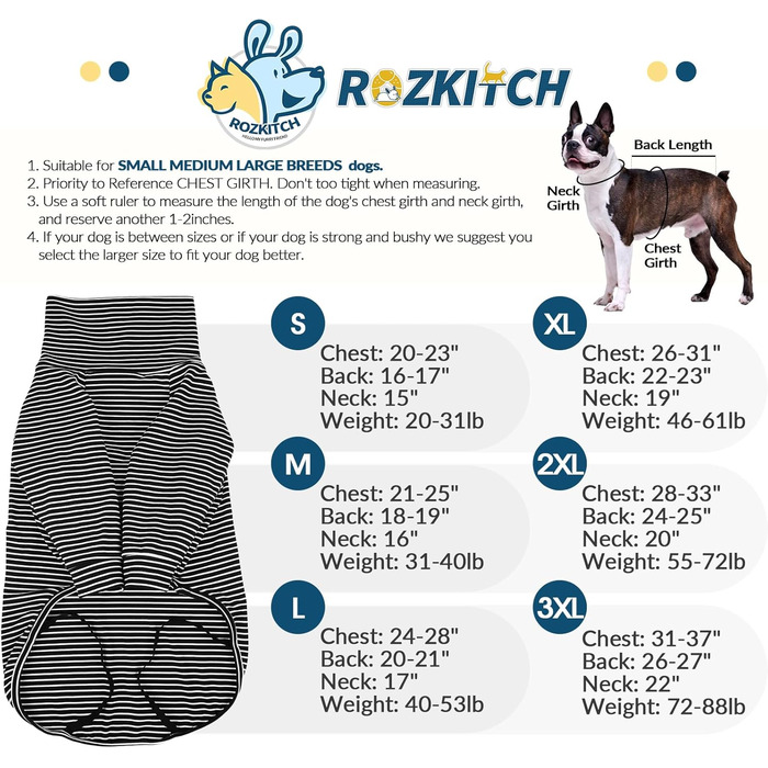 Пуловер для собак середнього та великого розміру Rozkitch, смугастий світшот для домашніх тварин, осінь, зима, весна, Американський стаффордширський терьєр, Сибірський хаскі, Візла, Коргі, чорно-білий L (Обхват грудей: 61-66 см, Довжина спини: 51-53 см)