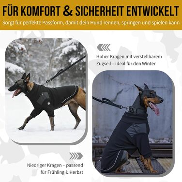 Пуловер для собак OneTigris, теплий флісовий одяг з петлями для ніг та отвором для повідка, зручний для вигулу, чорний, L (20-30 кг), XL (27-41 кг, обхват грудей 77 см, обхват шиї 60 см)