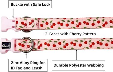 Нашийник та поводок для собак Olahibi з милим вишневим візерунком, поліестер, 1,5 м, для великих собак (L, рожева вишня) L комплект