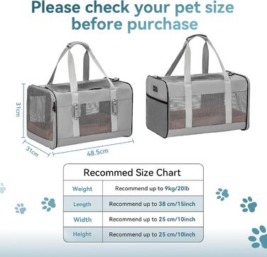 Переноска для котів та собак Petsfit сірого кольору L+: 48,5x31x31 см - Зручна та безпечна переноска для тварин