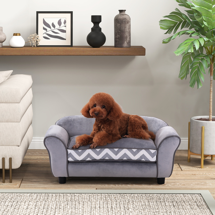 PawHut Dog Sofa Pet Диван з подушкою, можна прати, оксамитовий сірий, підняті ніжки, 73,5x41x33см для комфорту та стилю