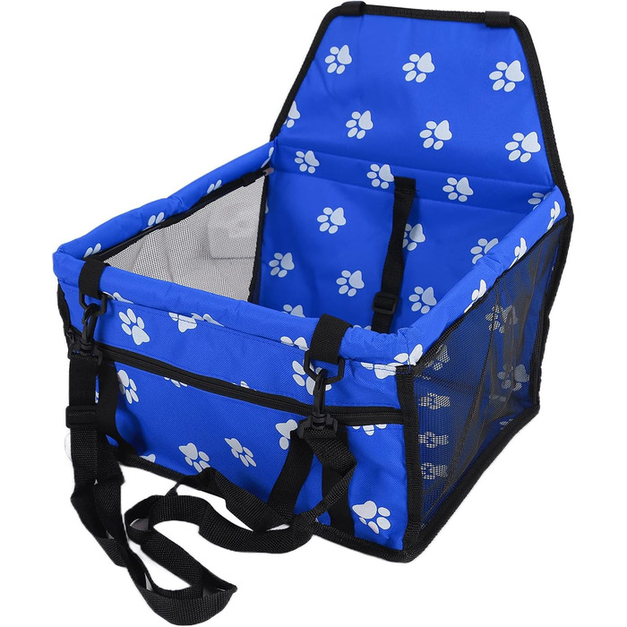 Переноска для тварин з принтом лап, складана переноска для собак з тканини, миється, з ременями безпеки та підставкою - Комфортна та безпечна для авто та подорожей (Сіра підставка з лапами, Сира підставка з лапами з відбитком лапи, Синя підставка з лапами