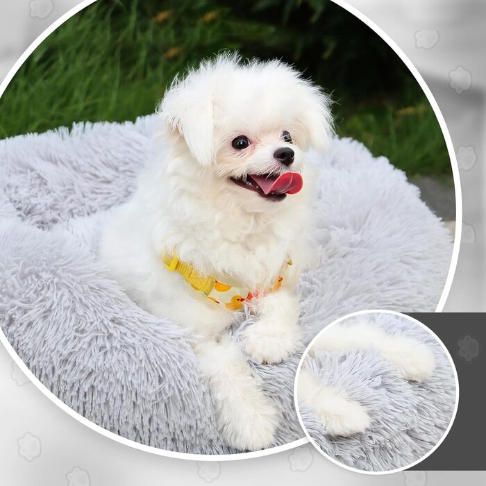 Кругле ліжко для собак та котів, 60 см, машинного прання, нековзне, плюшеве, глибоке, з ортопедичною підтримкою, сіре, 60 x 60 x 20 см