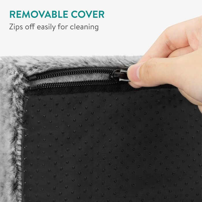 Navaris Тепла ковдра для котів та собак - 60x45x4 см. М'яка, знімний чохол, білий/сірий