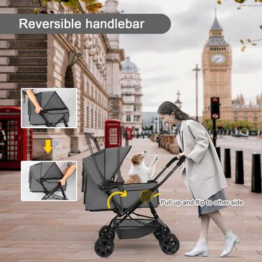 Візок для собак Wedyvko до 20 кг, 4 колеса, складний, для маленьких та середніх собак та котів, з кошиком для зберігання та тримачем для напоїв, зелений (A-темно-сірий)