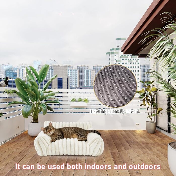 Котяче ліжко-софа, м'яке та пухнасте, 60x45x20 см. Підходить для котів та маленьких собак. Знімний, пральний чохол, антиковзаюча підкладка.