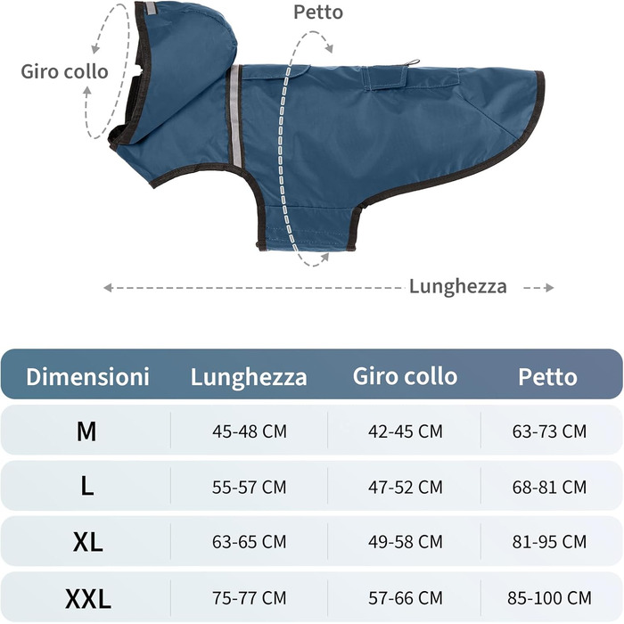 Водонепроникна куртка для собак KoKoBin з капюшоном, світловідбиваючими елементами, легка та дихаюча, для середніх та великих собак (M, сіро-блакитний)