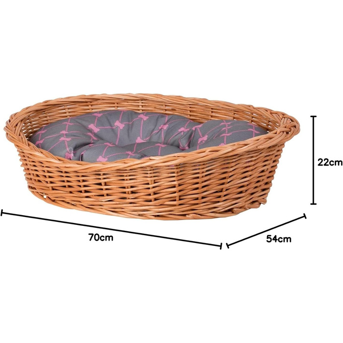 Корзина для тварин e-wicker24 з плетеного лози, сіра (70x54x22 см) - для собак та котів