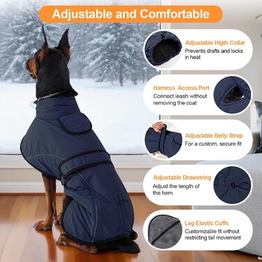 Водонепроникний зимовий одяг для собак Dotoner, теплий, з підкладкою з флісу, для великих собак XL, морський колір