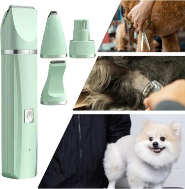 Електричний триммер для собак 4-в-1 безшумний бездротовий для грумінгу, обрізки кігтів та догляду за шерстю, підходить для цуценят, зелений