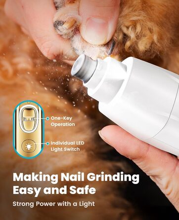 Машинка для стрижки собак і котів oneisall 4-в-1 з LED-підсвічуванням, триммер для лап та точилка для кігтів, акумулятор 2000mAh (біла)