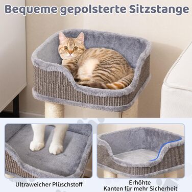 Дряпальня для котів COSTWAY, кігтеточка з плюшем, м'ячиком та сизалевими стовпчиками, дерев'яна, 38x38x51 см (сірий)