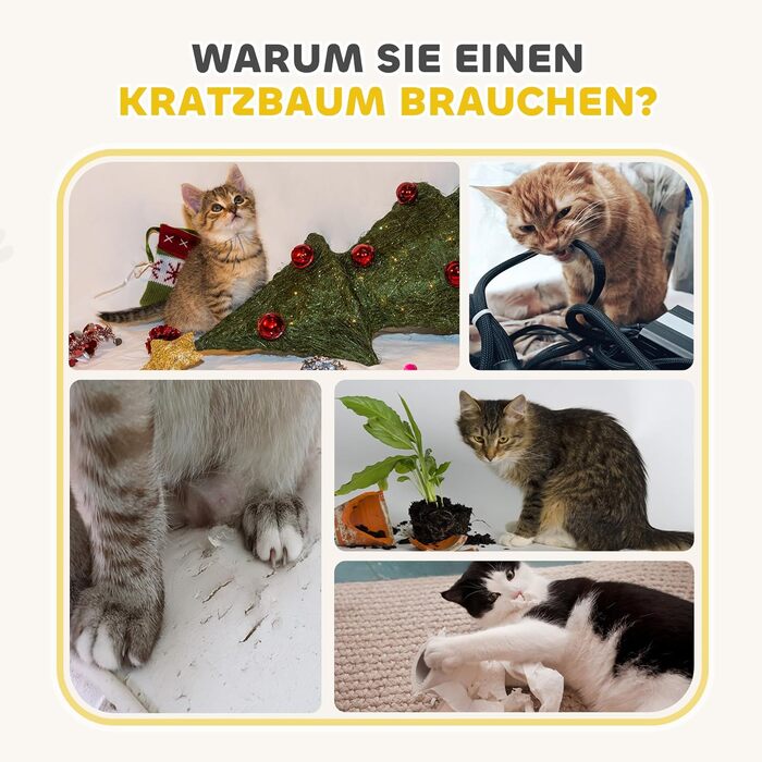 Кігтеточка PawHut для котів, 79 см, 3 яруси, з сизалевим мотузком, плюшева котяча печера, кігтешкребок для великих котів, бежево-коричневий, 45L x 45B x 79H см, з внутрішнім отвором