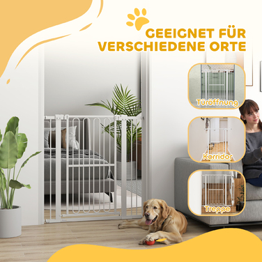 PawHut Dog Door Guard, 76-104 см Бар'єр без свердління, Сталеві сходові ворота, Захист сходів, Захисні ворота, Захисні ворота для сходів, Двері, Передпокій, Білий | Аосом