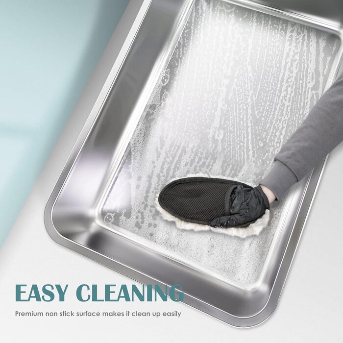 IKITCHEN Великий лоток для котів з нержавіючої сталі (50x35x20 см), туалет для котів та кроликів, без запаху, без плям, антикорозійний, з гладкою поверхнею, з антиковзким гумовим дном, срібний