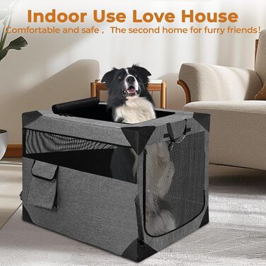 Складана переносна будка для собак великих порід, м'яка, для подорожей, всередині та зовні, сітчасте вікно, темно-сірий колір, 91.4 x 63.5 x 63.5 см