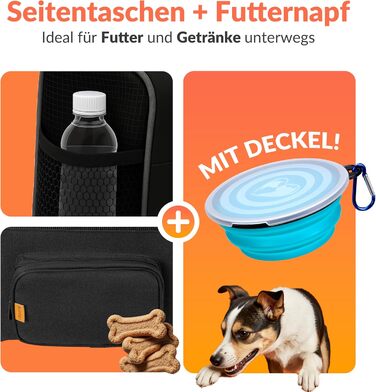 Транспортна переноска для котів CADOCA® до 20 кг, складна, з сонцезахисним дахом, ременем на плече, мискою, дихаюча, комфортна, з обертовим матрацом. Підходить для котів, собак, авто, чорного кольору.