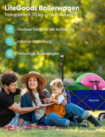 Візок-тачка LifeGoods складний, 98x45 см, блакитний – 94 л, колеса з гуми, 360°