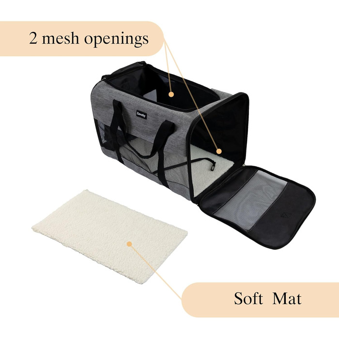 Транспортна сумка для котів та собак, дихаюча та складана, з регульованим плечовим ременем, знімний плюшевий матрац (Сірий, L)