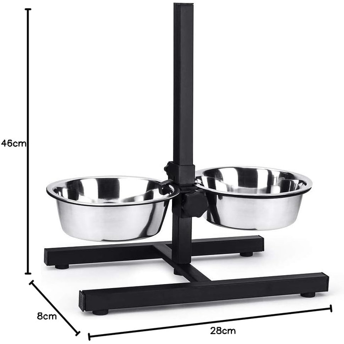 Миски для собак, сталеві, з кріпленням, чорні, 2 шт, 46 x 8 x 28 см