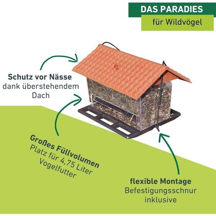 Годівниця для птахів Windhager Ranch, прозора, червона, з мотузкою, 31 x 22 x 20 см