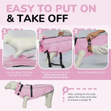 Теплий зимовий одяг для собак Lelepet: куртка з інтегрованим шлейкою, вітронепроникний флісовий одяг, світловідбиваюча жилетка для собак, XL (XX-Large, рожевий)