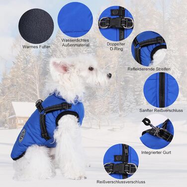 Зимова куртка для собак з начосом та жінним поясом (XL, блакитна)